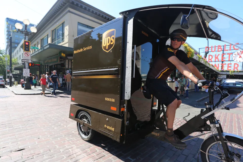 Image of electric cargo bike with UPS logo
